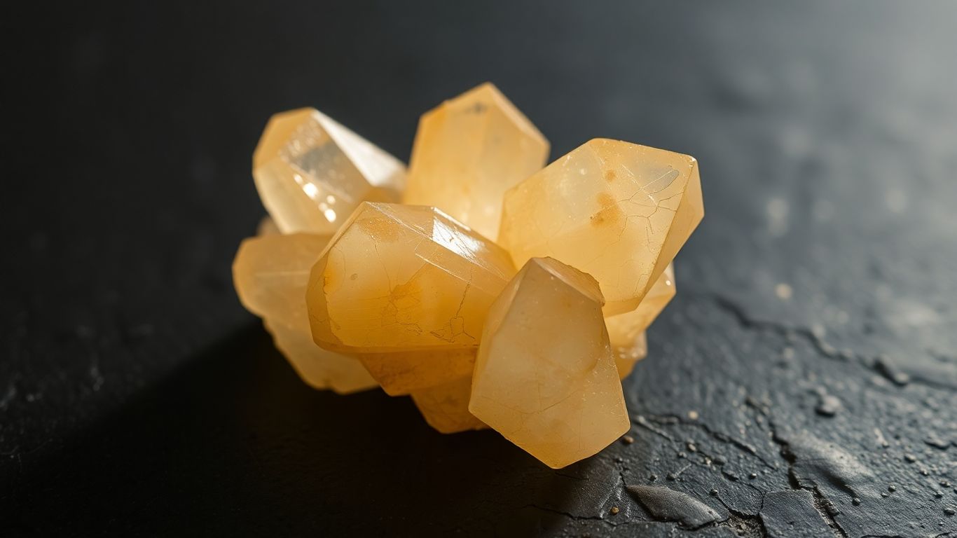 Translucent calcite crystal cluster with honey tones.