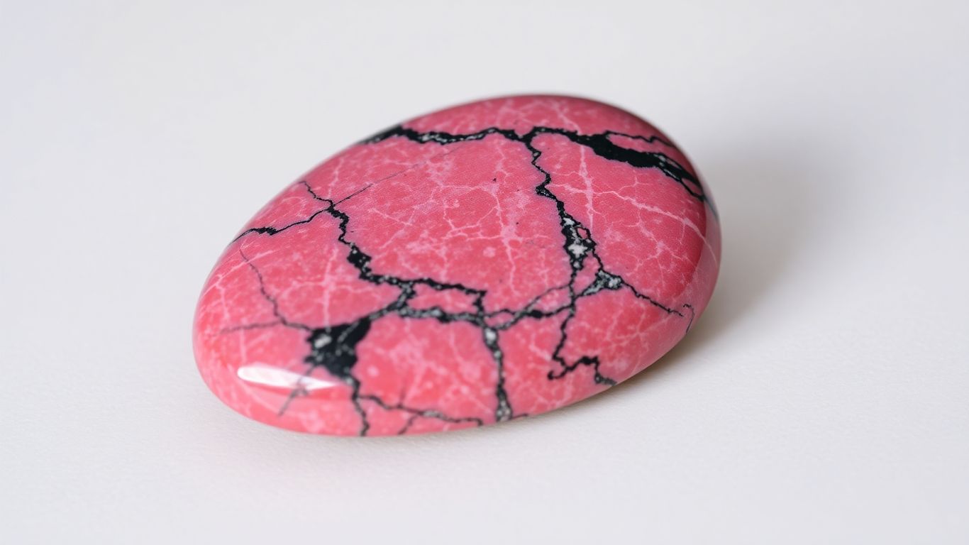 Polished rhodonite stone with black veining.