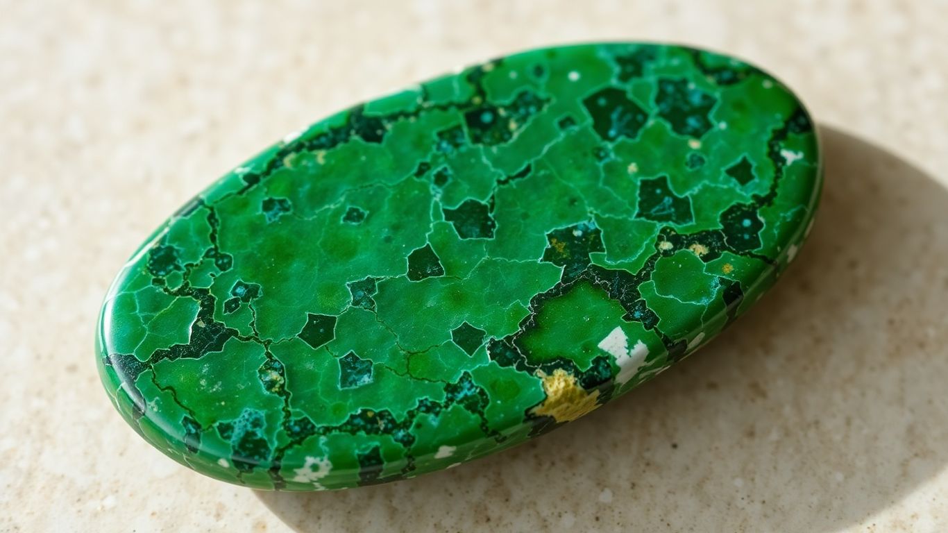 Polished variscite stone with green and blue veining.