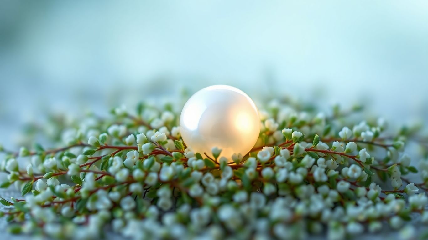 Luminous pearl on calming herbs, TCM spirit.