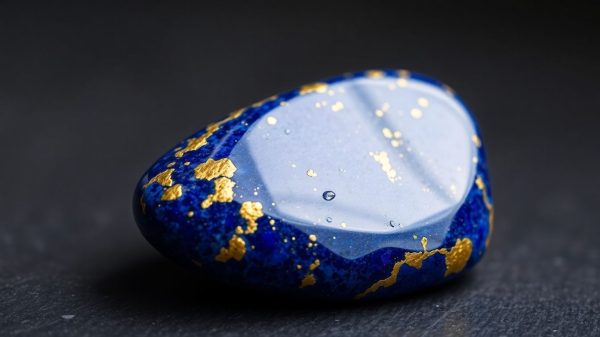 Polished Lapis Lazuli stone with golden flecks.