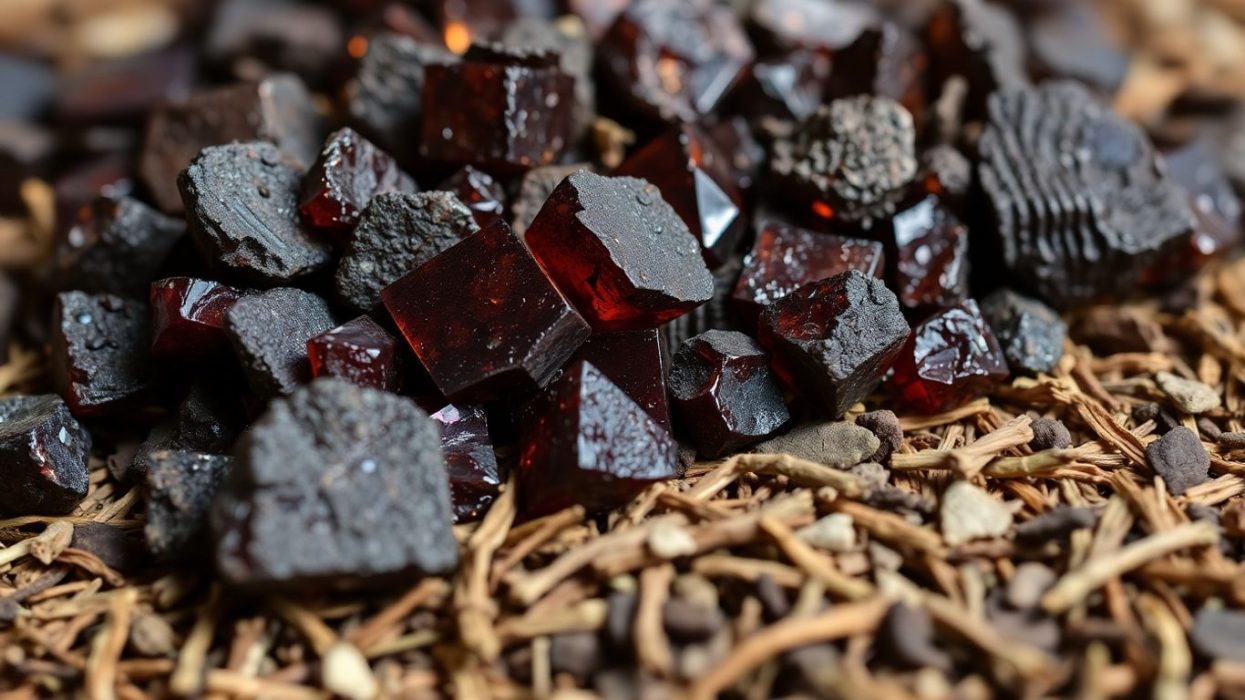 Hematite crystals and traditional Chinese herbs