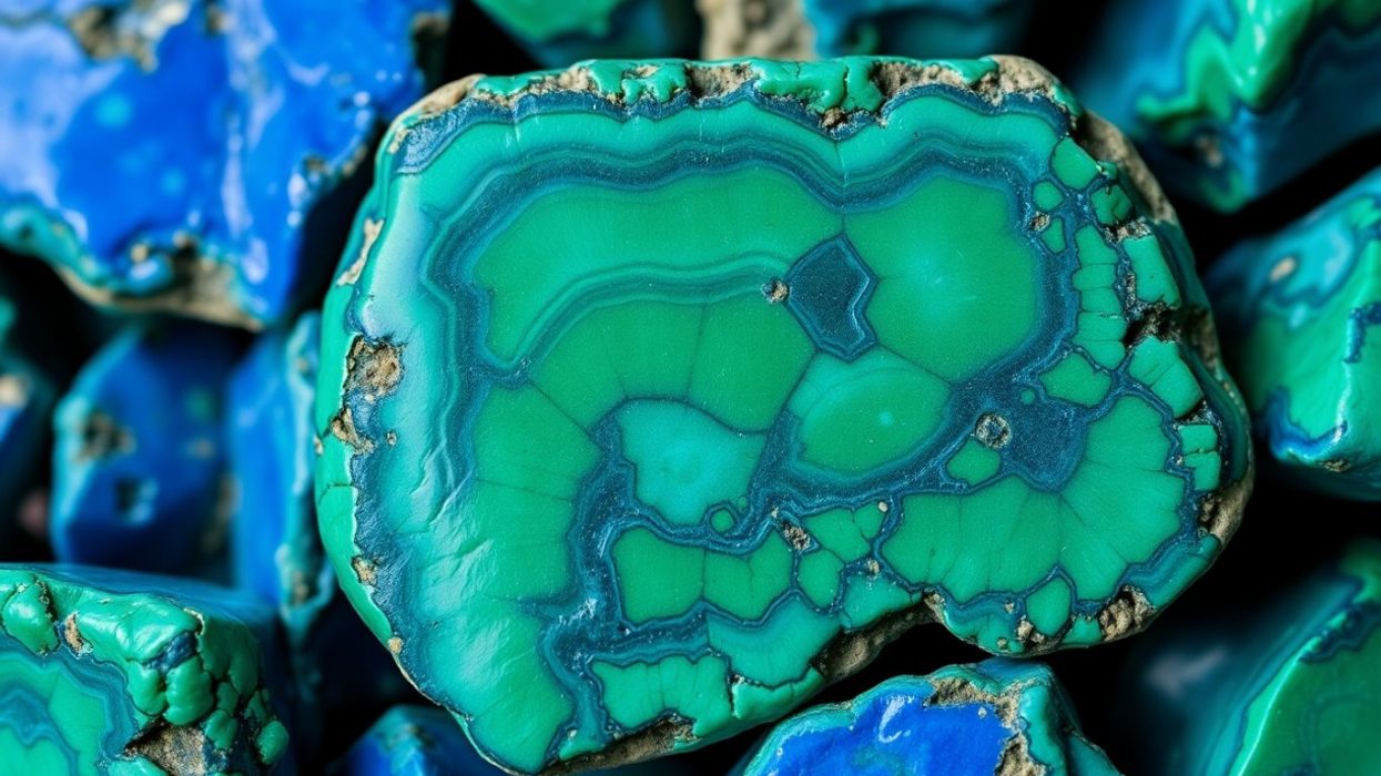 Azurite-malachite stones with blue and green patterns.