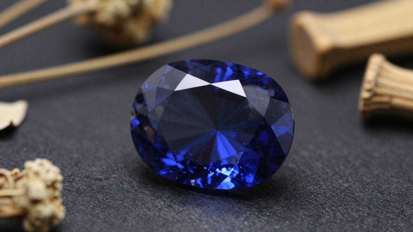 Tanzanite gemstone with traditional Chinese medicine herbs.